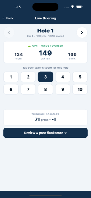 GolfTracker app: GPS yardage to the front, center and back of the green