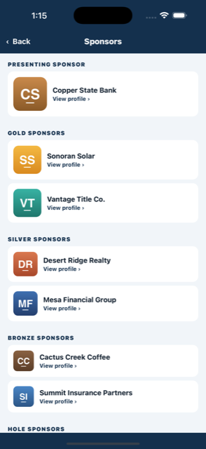 GolfTracker app: tournament sponsor wall